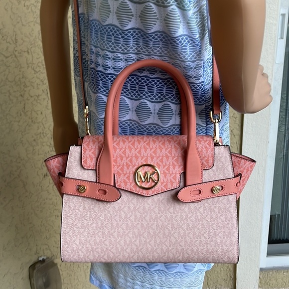 Michael Kors Carmen Medium Logo and Faux Leather Belted Satchel - Picture 13 of 16